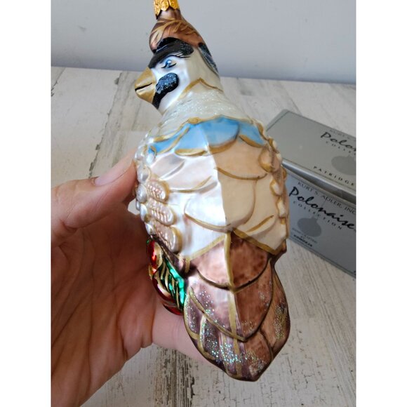 Polonaise Partridge pear tree Glass ornament poinsettia Kurt Adler bird Xmas tre - Picture 4 of 10